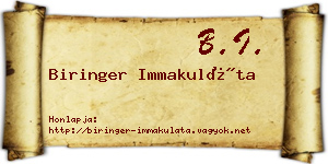 Biringer Immakuláta névjegykártya